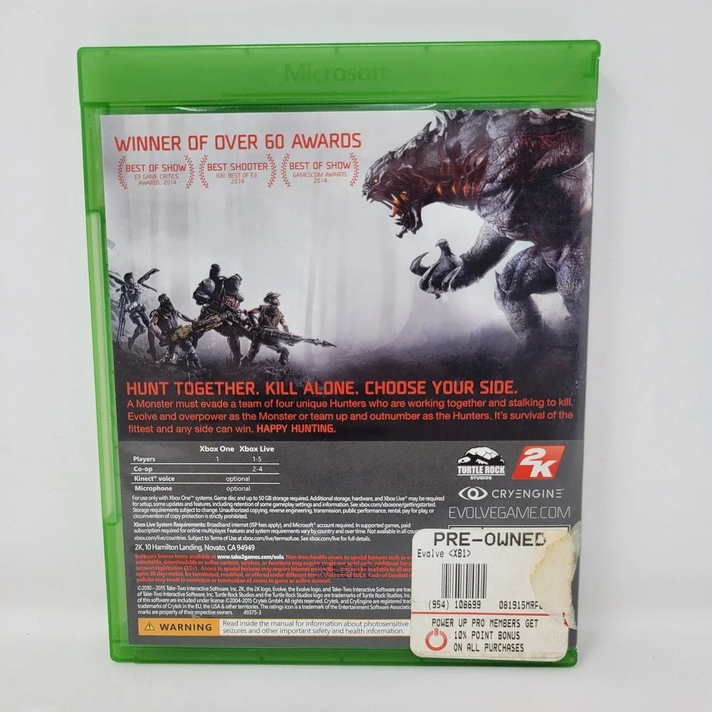 Evolve Xbox One Game 2K Games Turtle Rock Studios First Person Shooter 2015